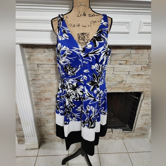 Ralph Lauren‎ black white and blue rockabilly skater midi dress size 16 - Picture 1 of 7